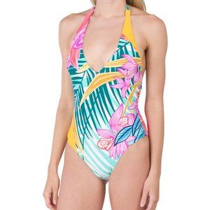 Trina Turk Multicolor Plunge Halter Swimsuit
